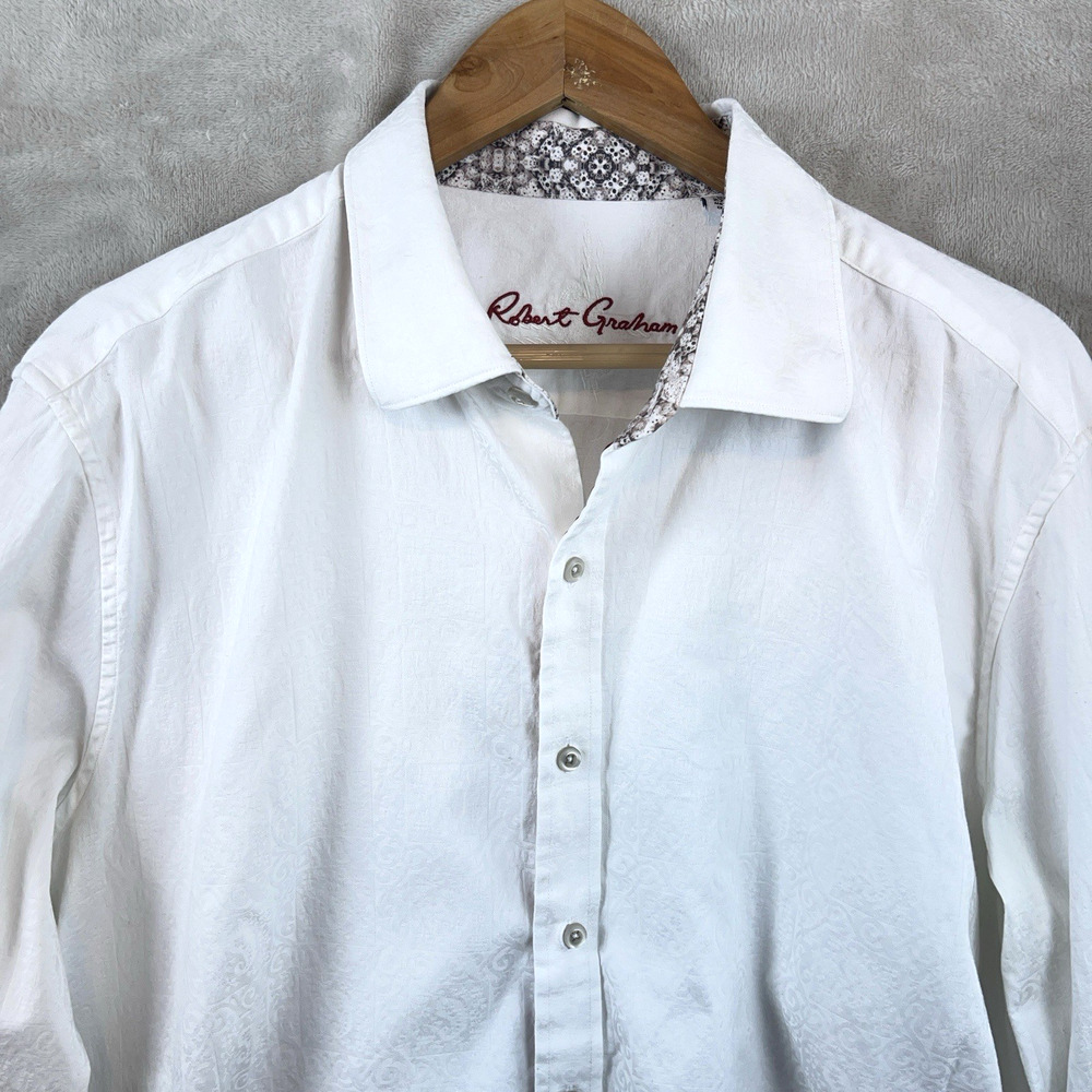 Robert Graham The Mark 2XL White Paisley Jacquard Shirt Flip Cuffs Smart Luxe